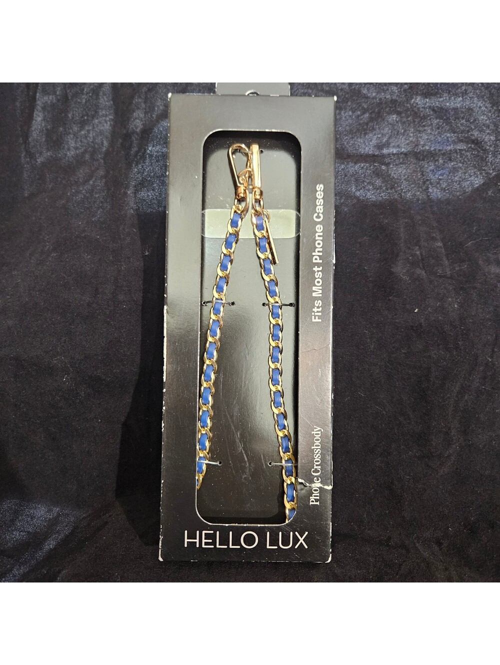 Hello Lux Gold Chain and Navy Faux Leather Phone Crossbody Strap - 51.2 in, Fits